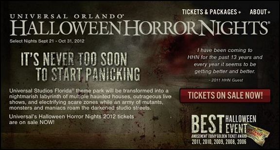 Universal Studios halloween horror nights tickets for 2012